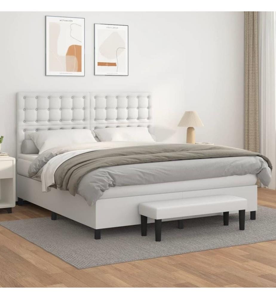 Sommier à lattes de lit avec matelas Blanc 160x200cm Similicuir