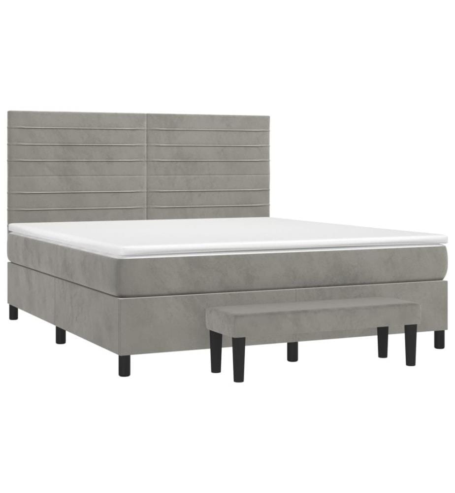 Lit à sommier tapissier et matelas Gris clair 160x200cm Velours