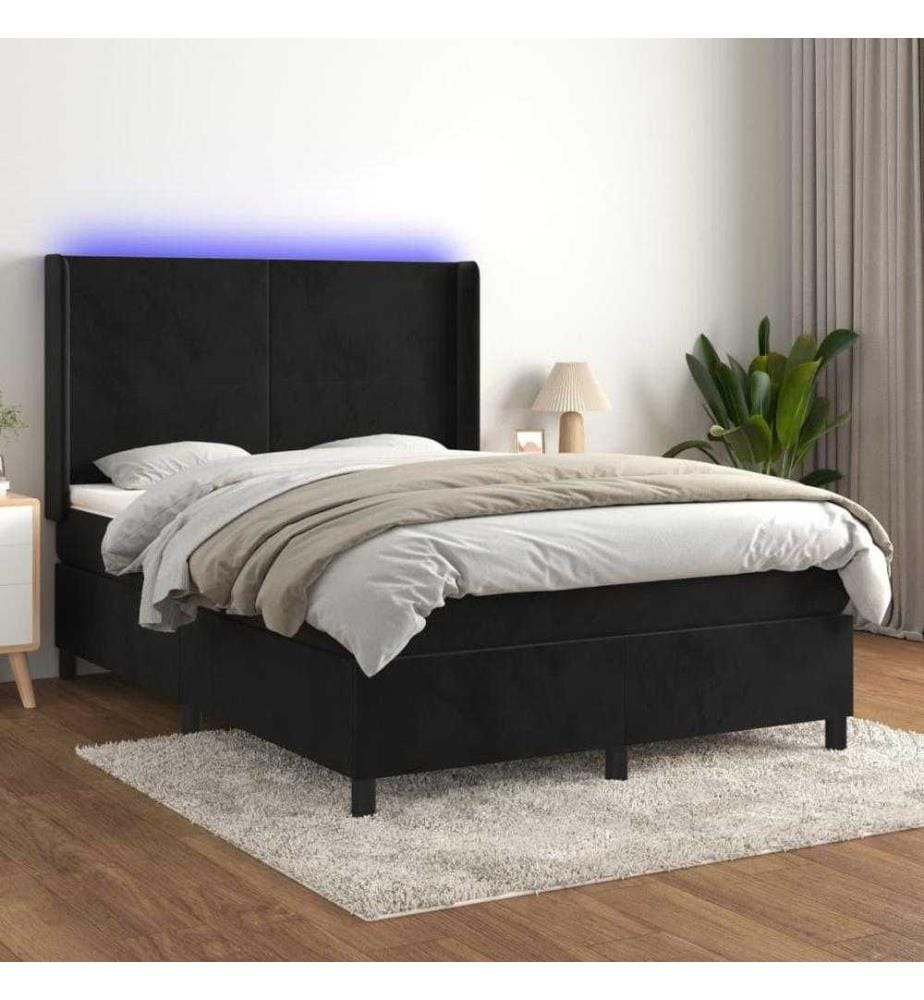 Boxspringbett mit Matratze & LED Schwarz 140x200 cm Samt