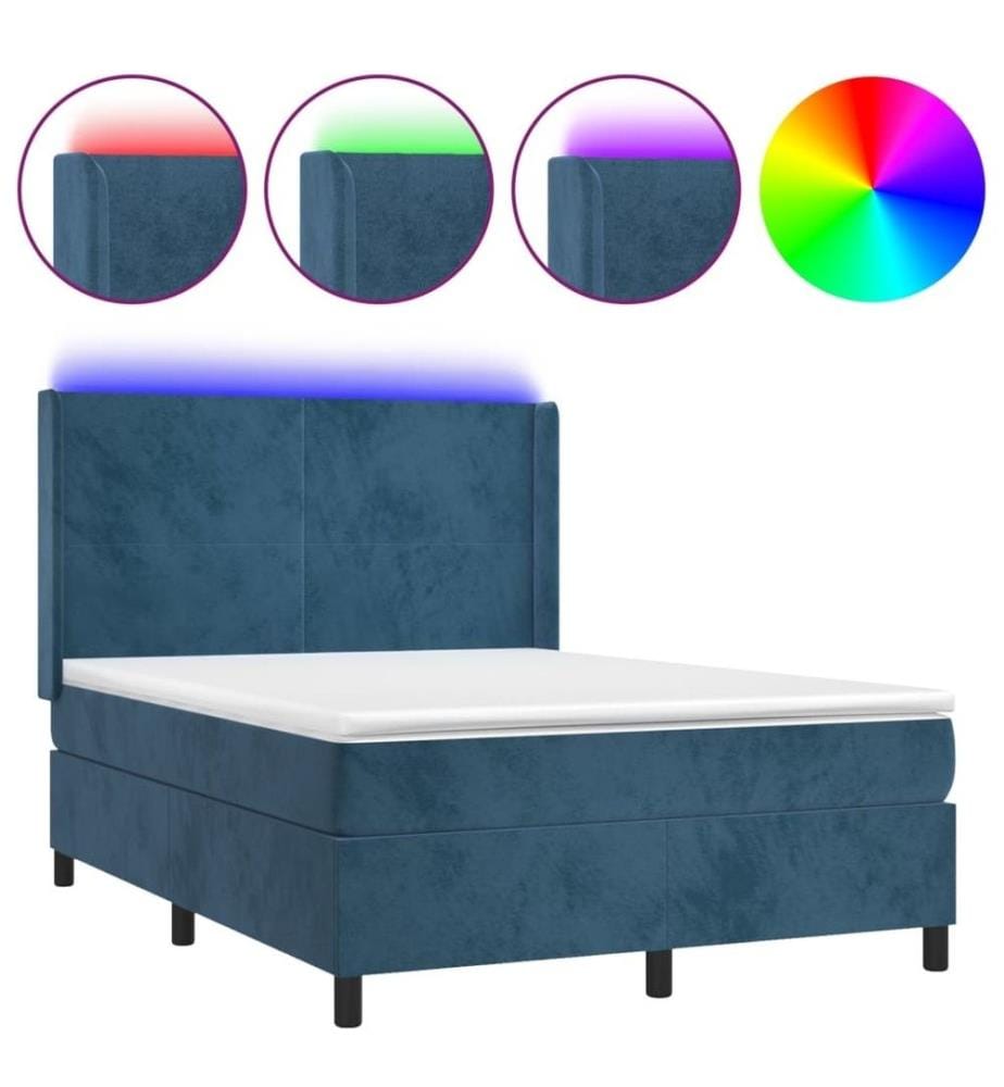 Boxspringbett mit Matratze & LED Dunkelblau 140x200 cm Samt