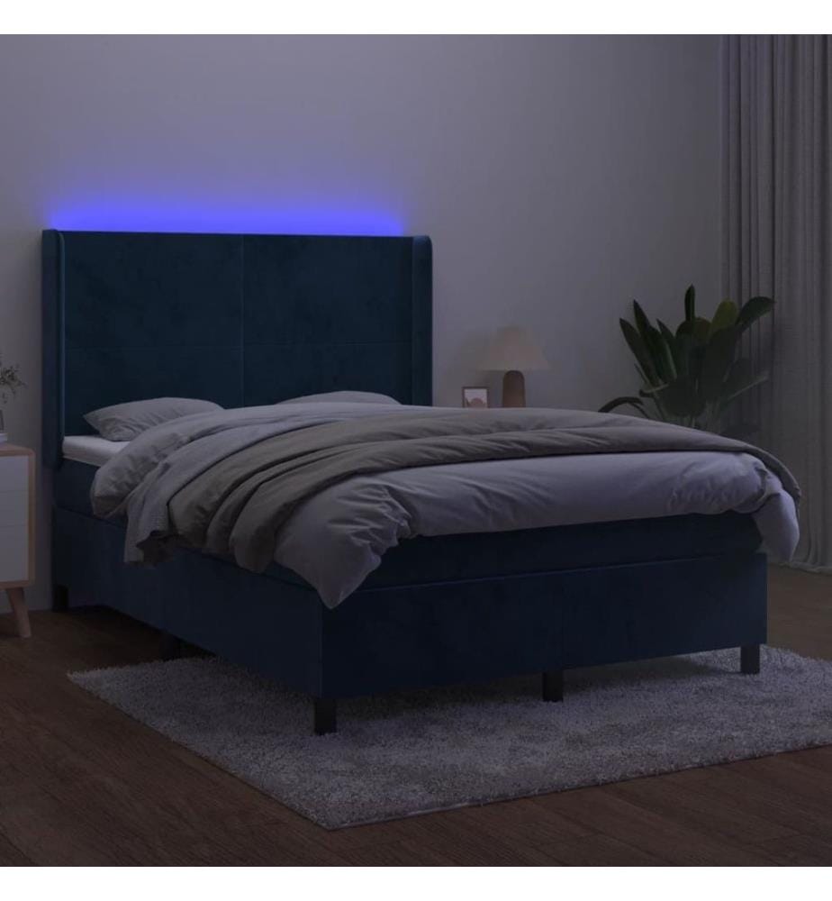 Boxspringbett mit Matratze & LED Dunkelblau 140x200 cm Samt