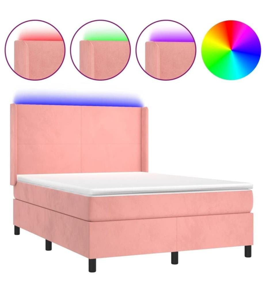 Boxspringbett mit Matratze & LED Rosa 140x200 cm Samt
