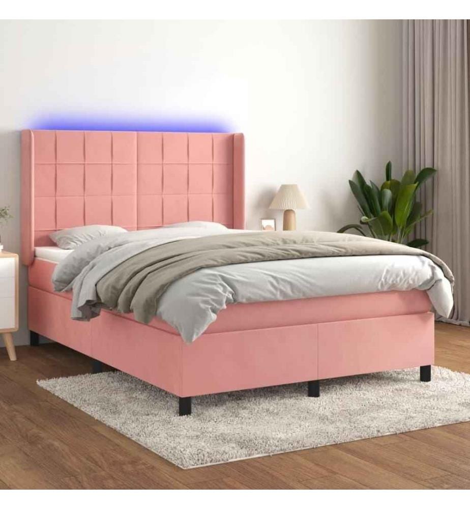 Boxspringbett mit Matratze & LED Rosa 140x200 cm Samt