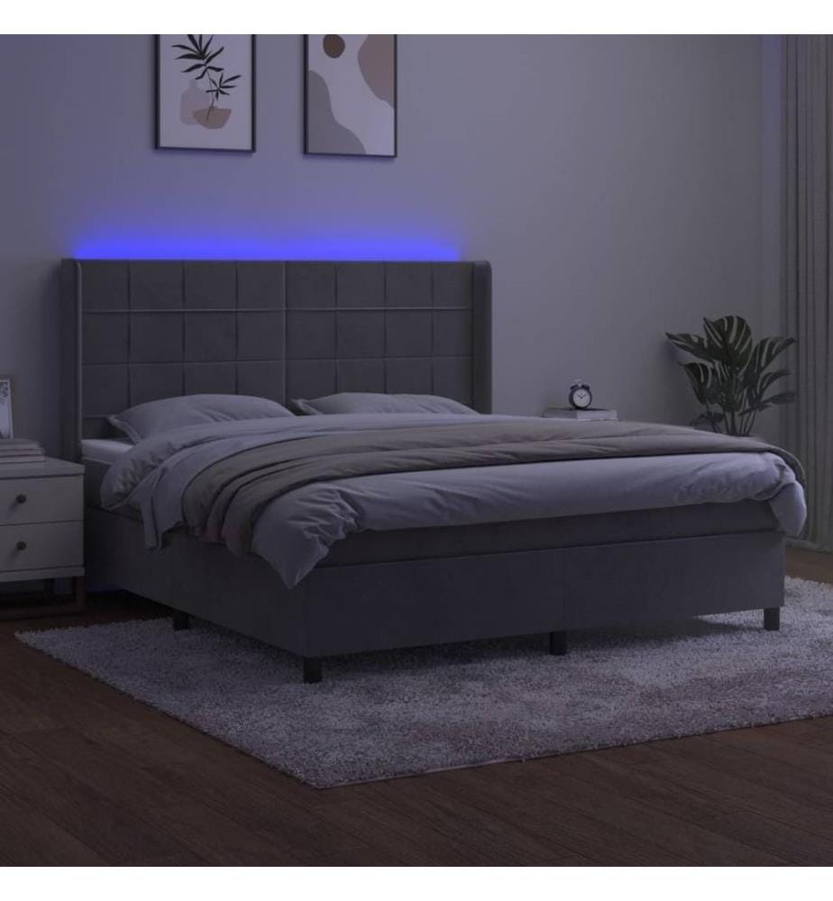 Boxspringbett mit Matratze & LED Hellgrau 160x200 cm Samt
