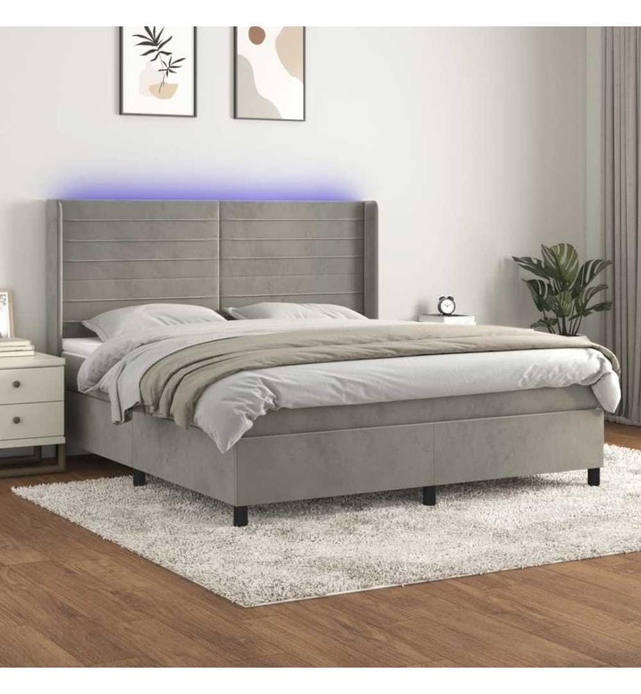 Boxspringbett mit Matratze & LED Hellgrau 180x200 cm Samt
