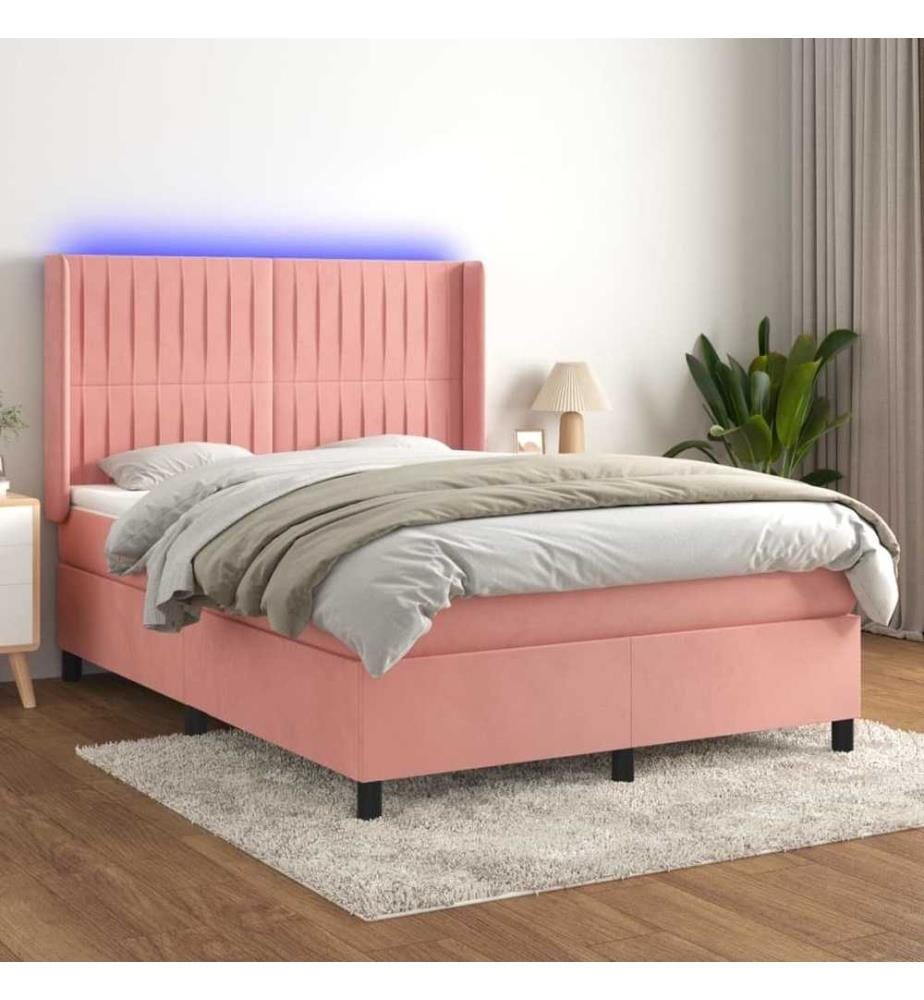Boxspringbett mit Matratze & LED Rosa 140x200 cm Samt