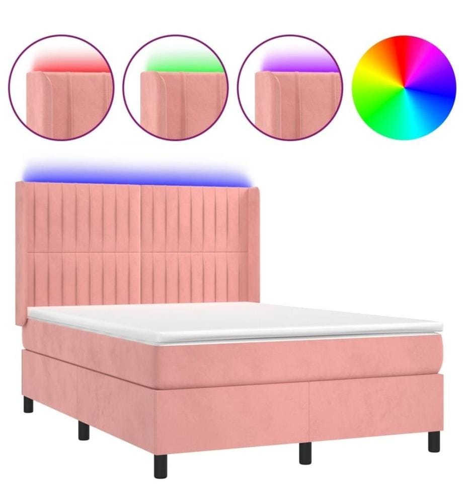 Boxspringbett mit Matratze & LED Rosa 140x200 cm Samt
