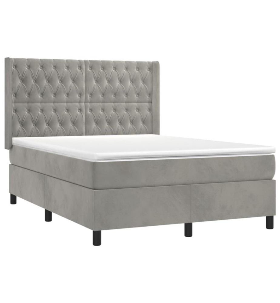 Boxspringbett mit Matratze & LED Hellgrau 140x200 cm Samt