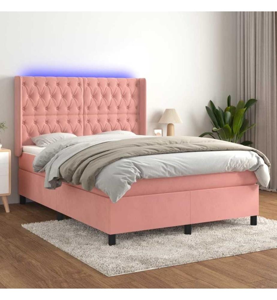 Boxspringbett mit Matratze & LED Rosa 140x200 cm Samt