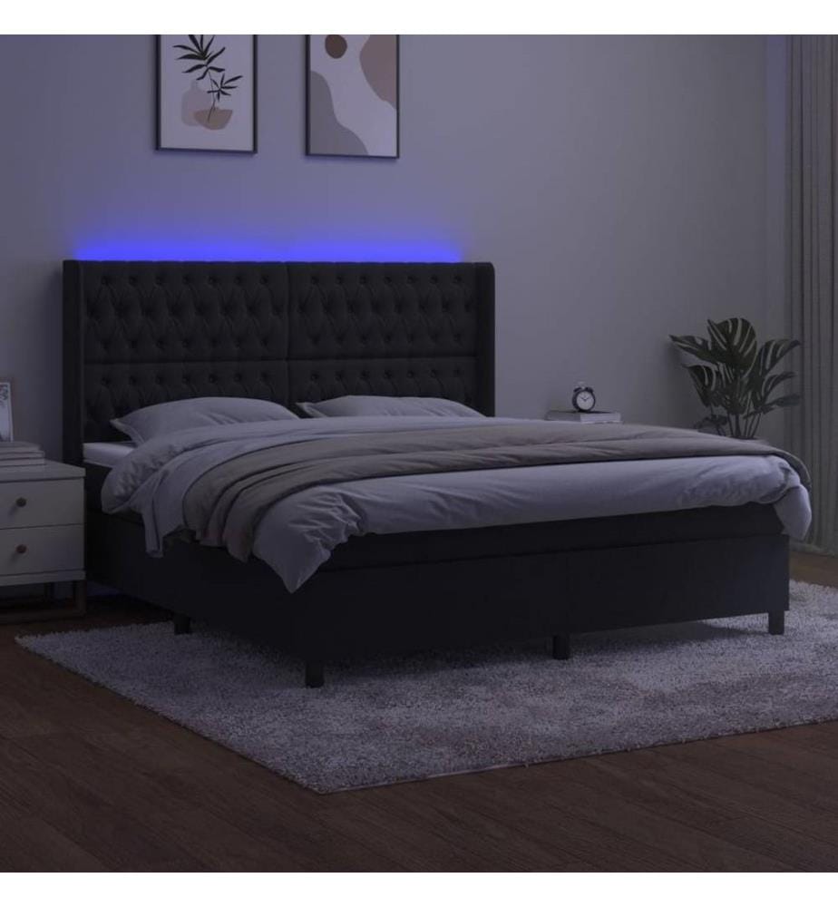 Boxspringbett mit Matratze & LED Schwarz 160x200 cm Samt