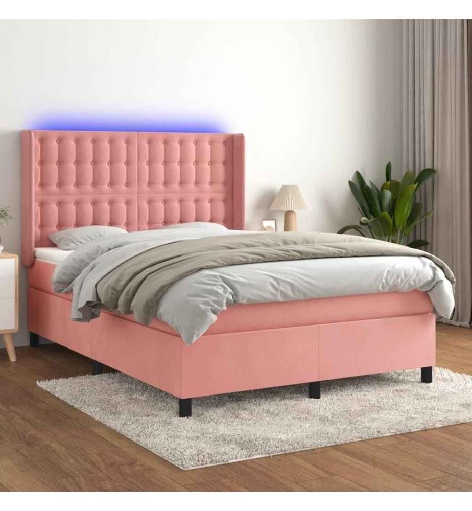 Boxspringbett mit Matratze & LED Rosa 140x200 cm Samt