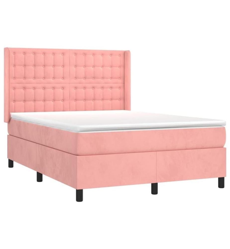 Boxspringbett mit Matratze & LED Rosa 140x200 cm Samt