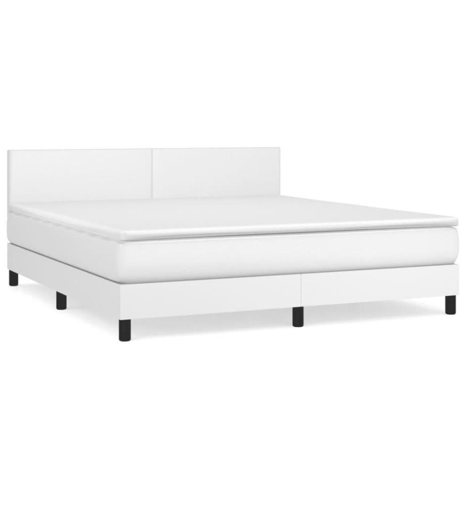 Boxspringbett mit Matratze Weiss 160x200 cm Kunstleder