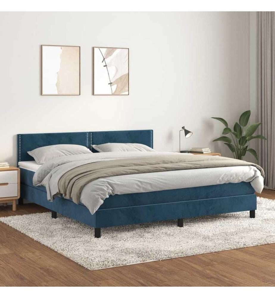 Sommier à lattes de lit et matelas Bleu foncé 160x200cm Velours