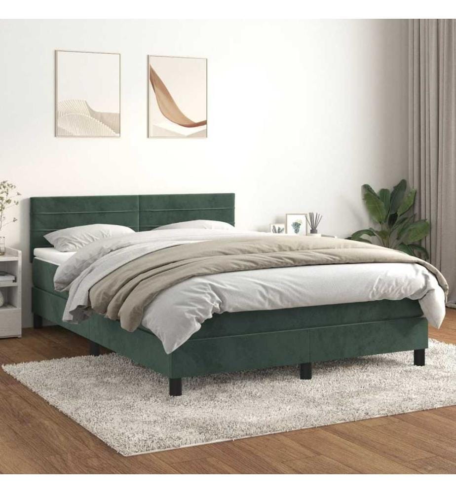 Lit à sommier tapissier et matelas Vert foncé 140x200cm Velours