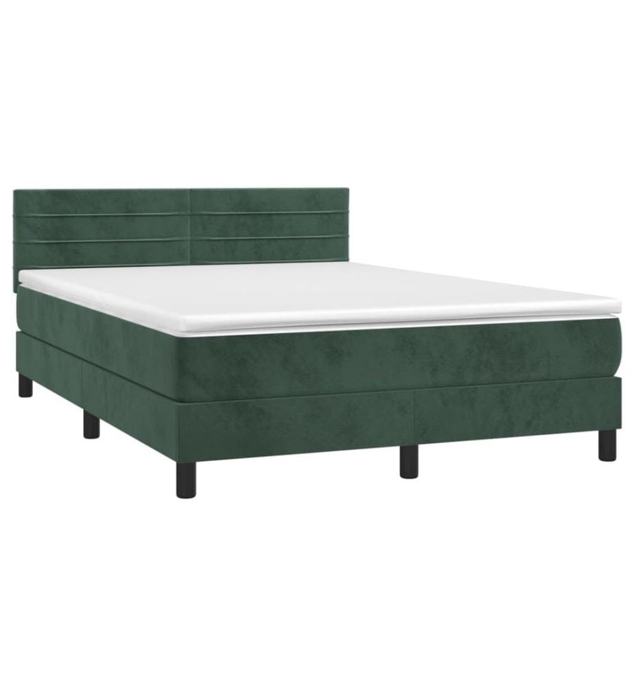 Lit à sommier tapissier et matelas Vert foncé 140x200cm Velours