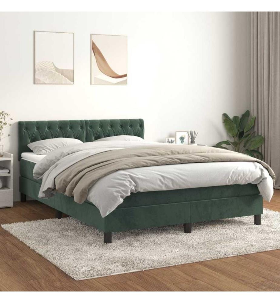 Lit à sommier tapissier et matelas Vert foncé 140x200cm Velours