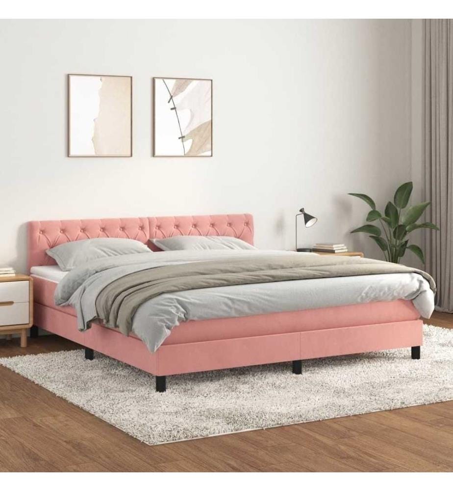 Boxspringbett mit Matratze Rosa 160x200 cm Samt
