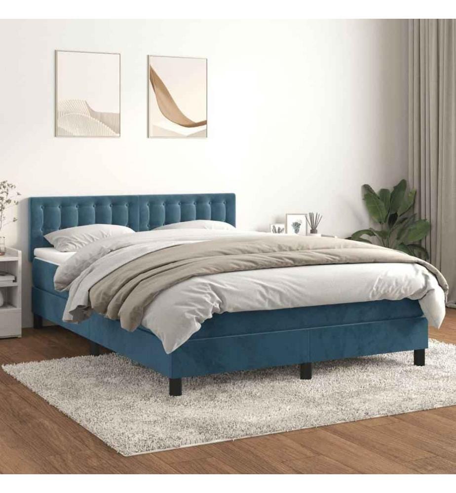 Lit à sommier tapissier et matelas Bleu foncé 140x200cm Velours