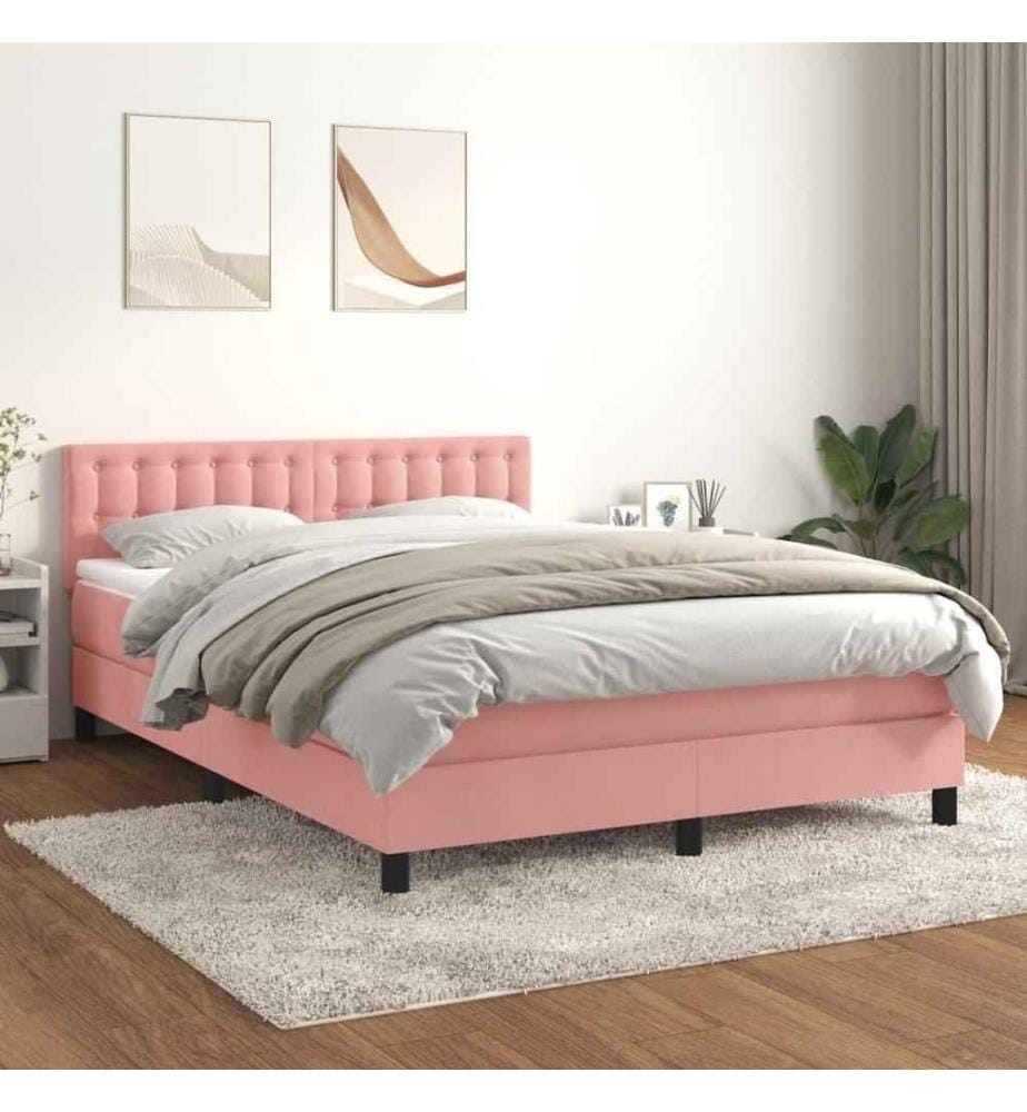 Boxspringbett mit Matratze Rosa 140x200 cm Samt