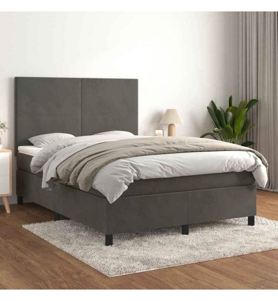 Boxspringbett mit Matratze Dunkelgrau 140x200 cm Samt