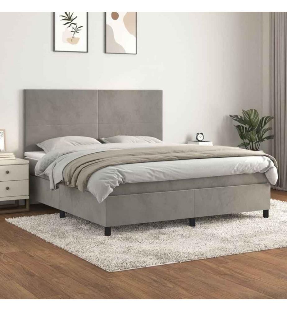 Boxspringbett mit Matratze Hellgrau 160x200 cm Samt