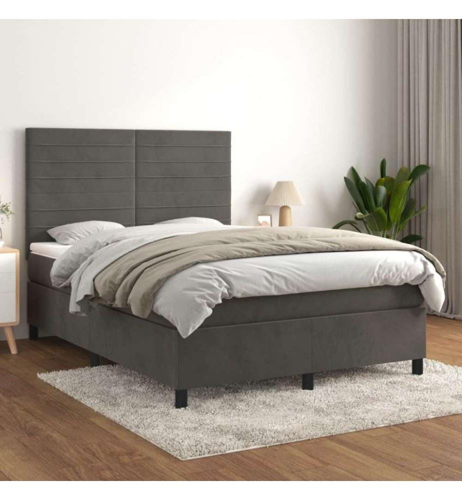 Lit à sommier tapissier et matelas Gris foncé 140x200cm Velours