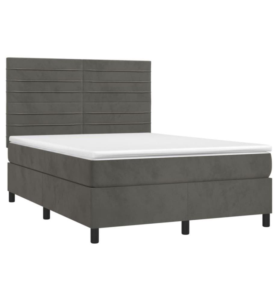 Lit à sommier tapissier et matelas Gris foncé 140x200cm Velours