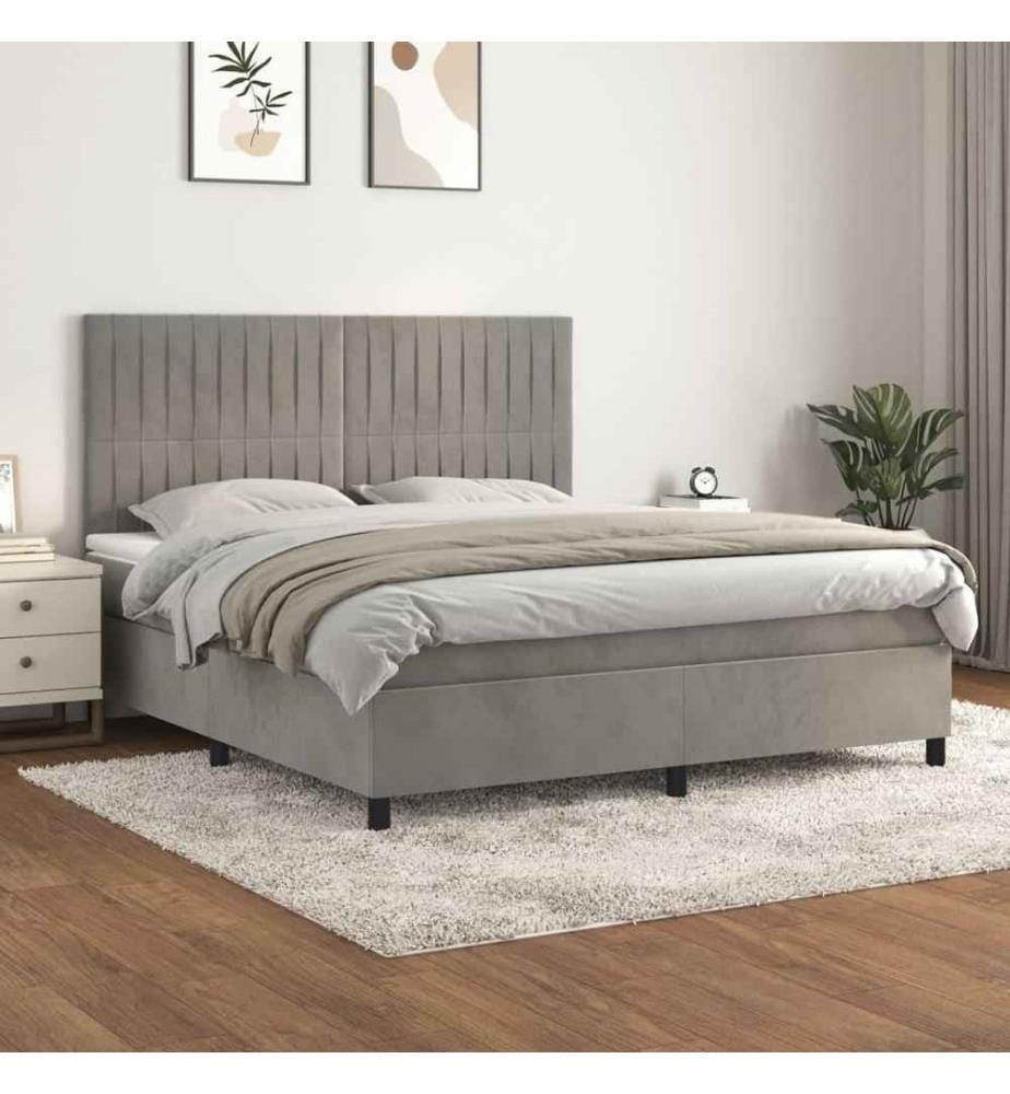 Boxspringbett mit Matratze Hellgrau 160x200 cm Samt