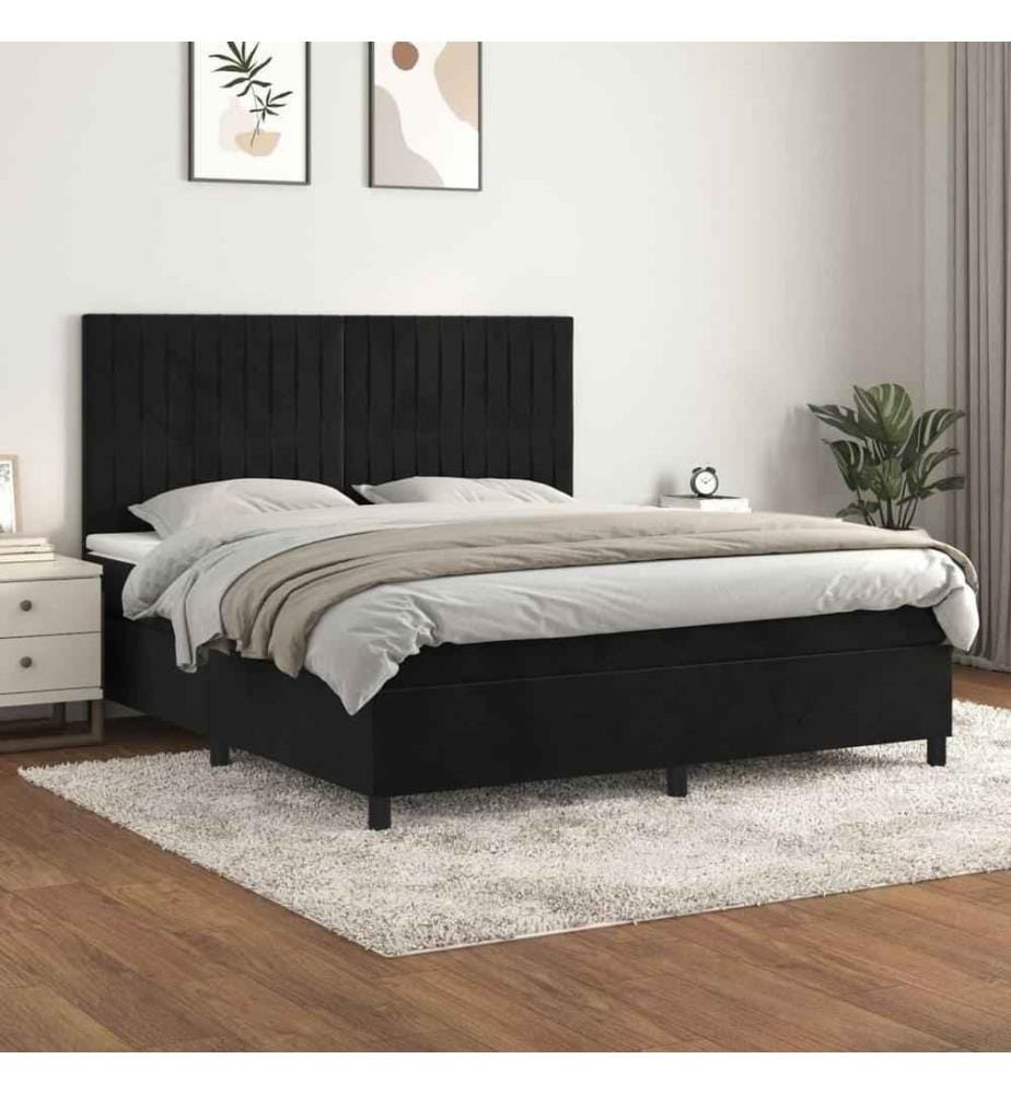 Boxspringbett mit Matratze Schwarz 160x200 cm Samt