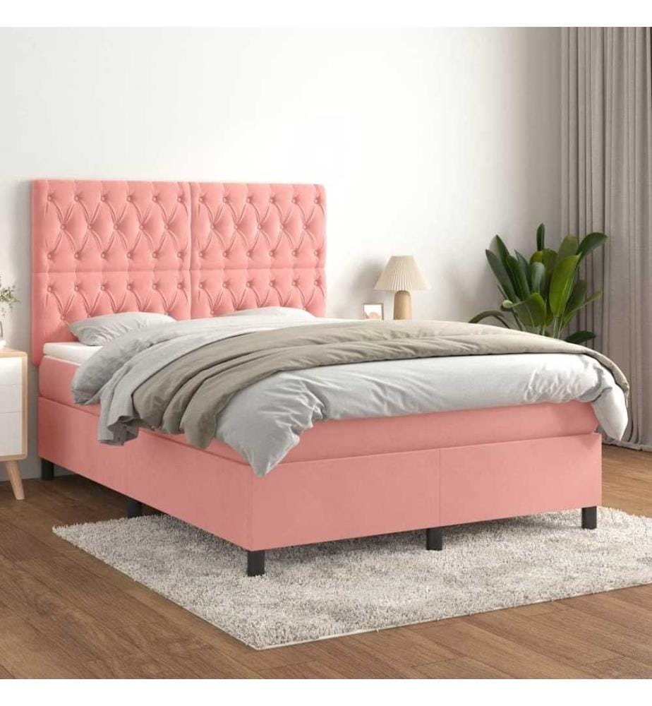 Boxspringbett mit Matratze Rosa 140x200 cm Samt