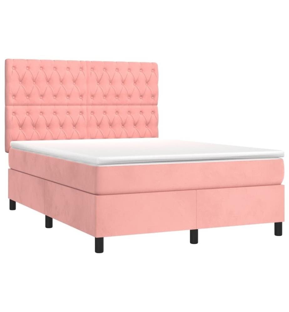 Boxspringbett mit Matratze Rosa 140x200 cm Samt