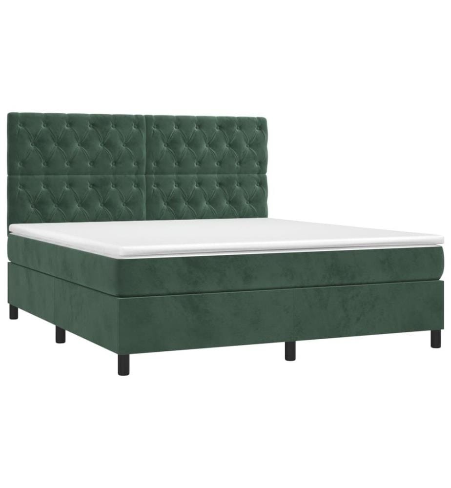 Lit à sommier tapissier et matelas Vert foncé 160x200cm Velours
