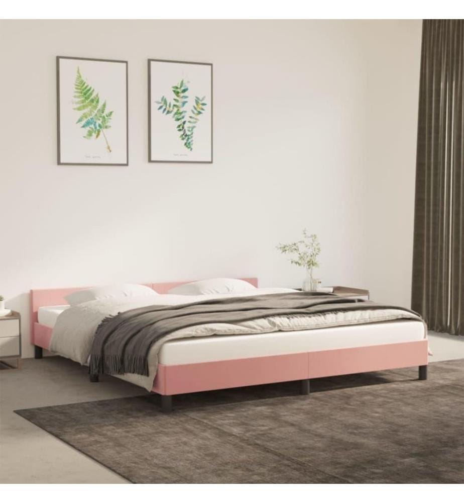 Cadre de lit avec tête de lit Rose 160x200 cm Velours