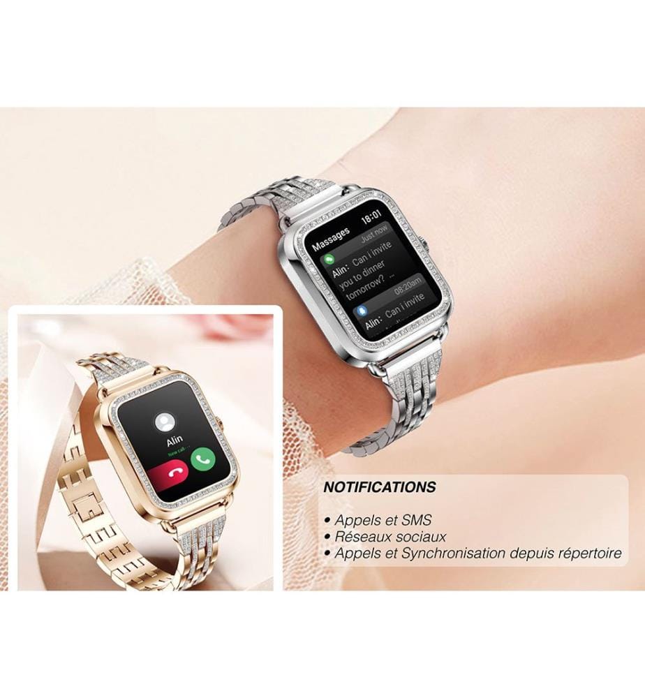 Connected Watch Modell Maria - Farbe Schwarz (Silikonarmband)