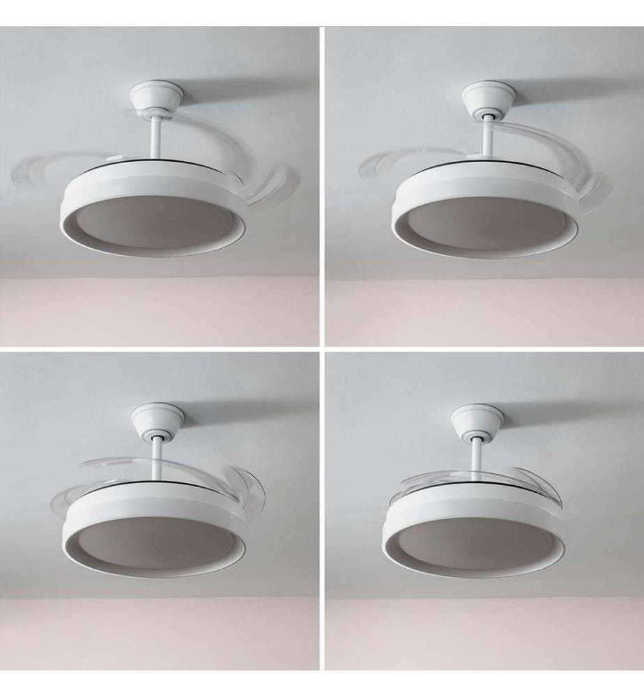 Ventilatore da soffitto a LED con 4 pale - Bianco e legno