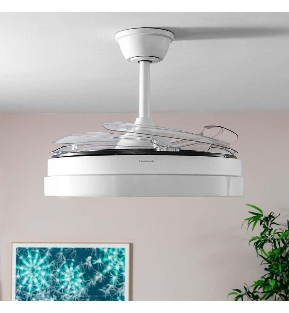Ventilatore da soffitto a LED con 4 pale - Bianco e legno