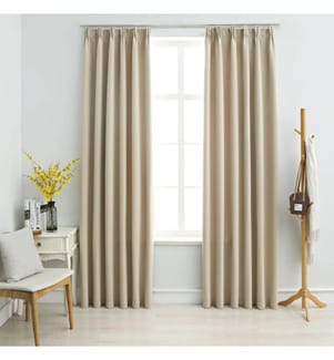 Rideaux occultants avec crochets 2 pcs Beige 140x245 cm