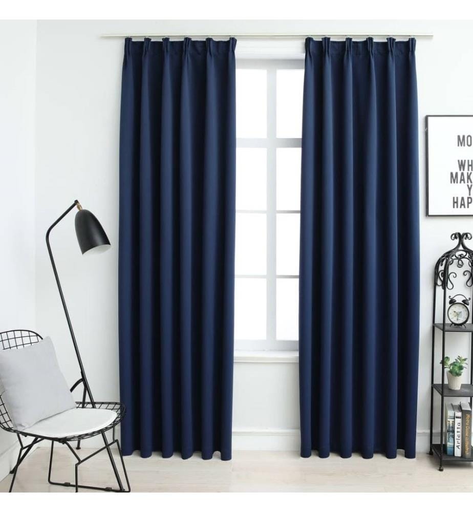 Rideaux occultants avec crochets 2 pcs Bleu 140x225 cm