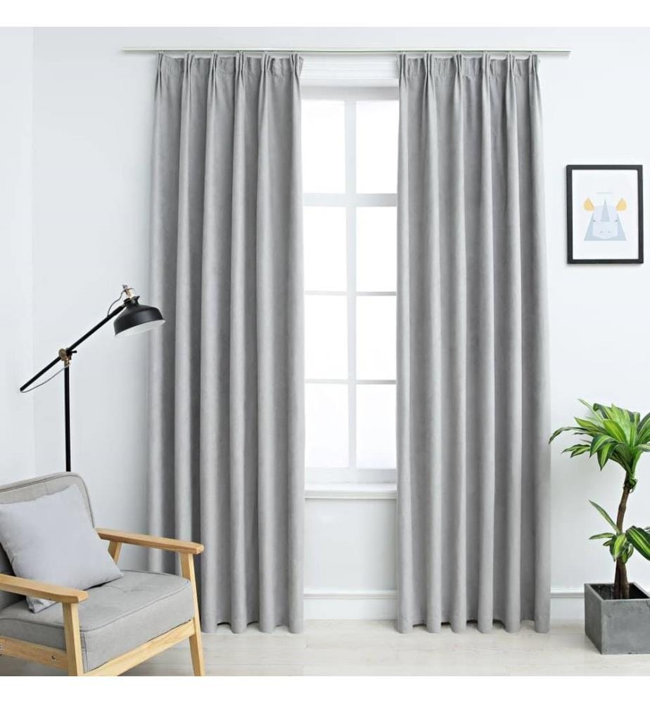 Rideaux occultants avec crochets 2 pcs Gris 140x175 cm