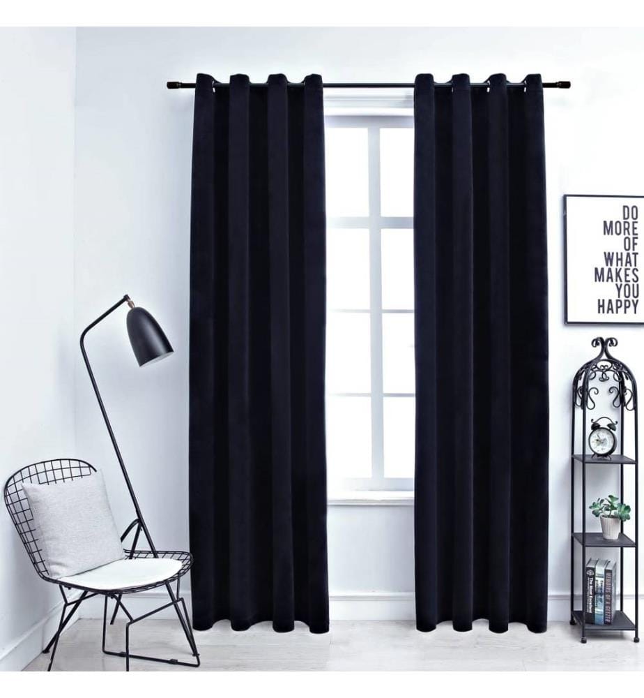 Verdunkelungsvorhänge mit Ösen 2 Stk. Samt Schwarz 140x225 cm