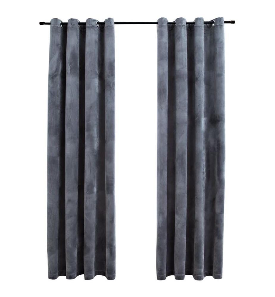 Rideaux occultants et anneaux 2pcs Velours Anthracite 140x245cm