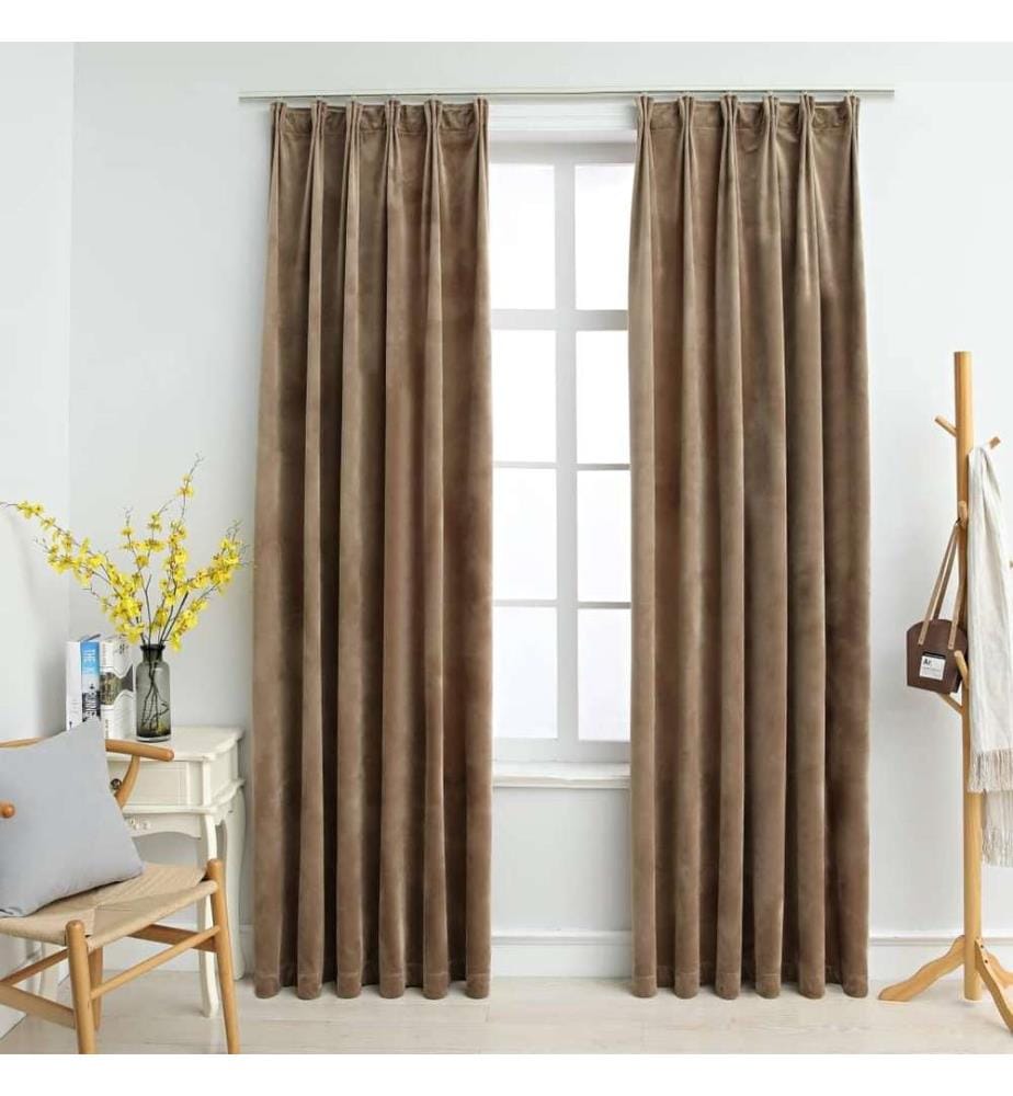 Rideaux occultants avec crochets 2 pcs Velours Beige 140x225 cm