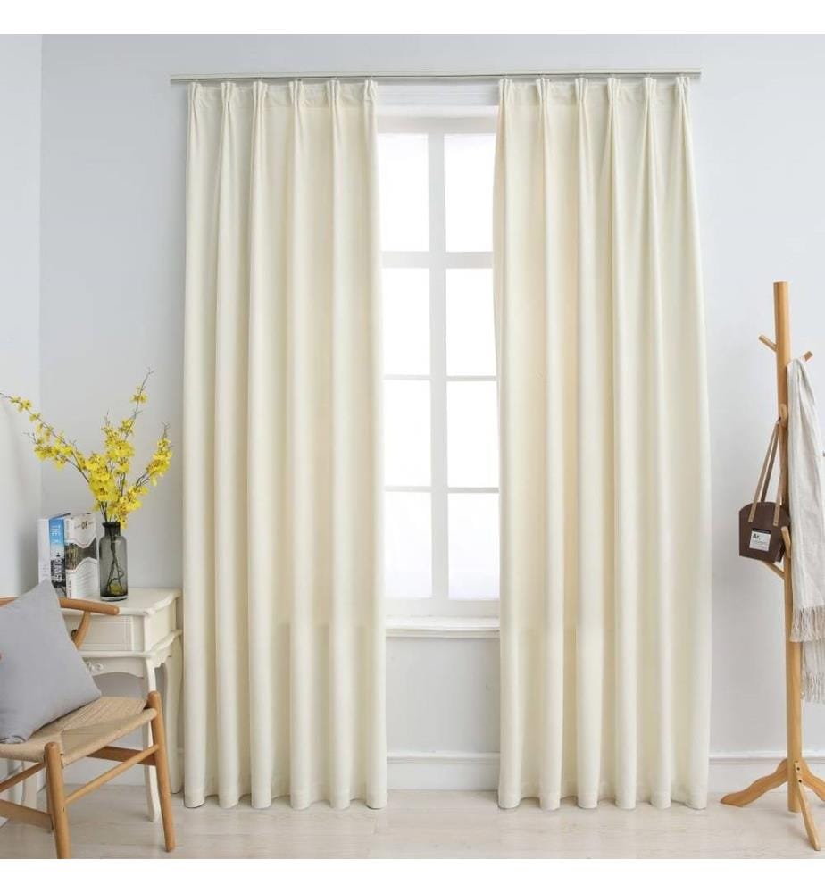 Rideaux occultants avec crochets 2 pcs Velours Crème 140x225 cm
