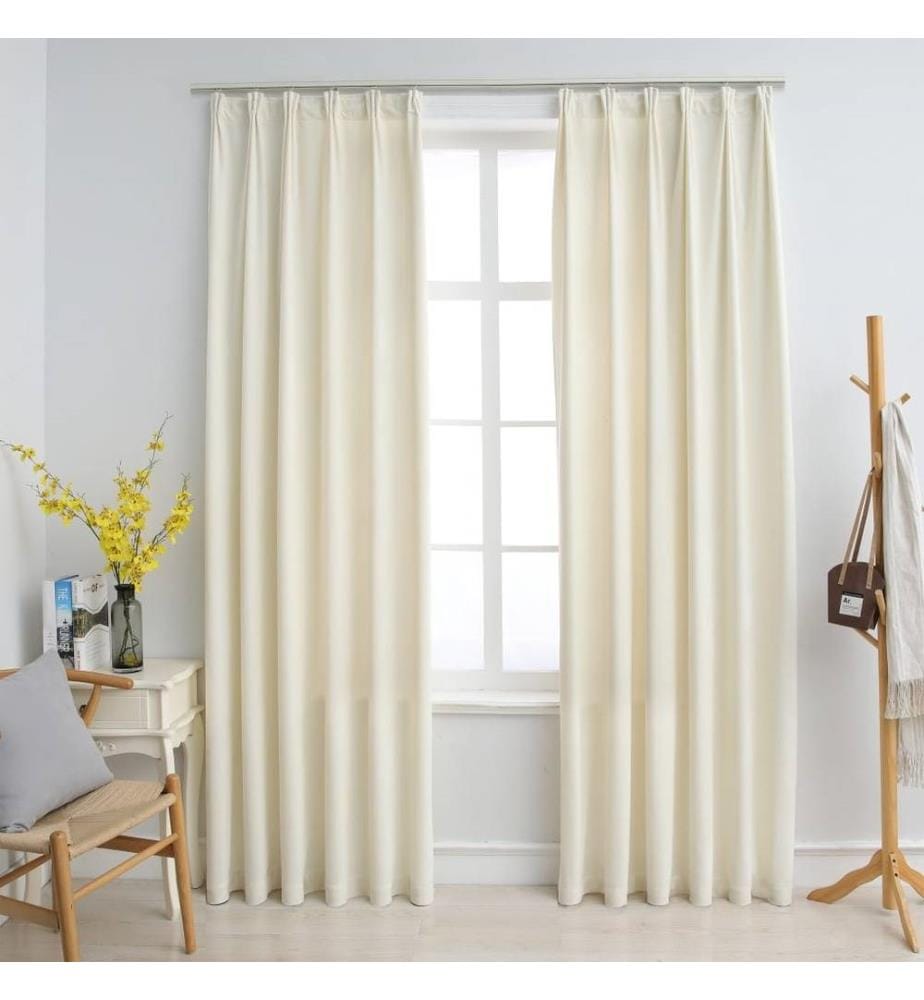 Rideaux occultants avec crochets 2 pcs Velours Crème 140x245 cm