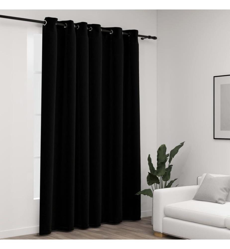 Rideau occultant Aspect de lin avec oeillets Noir 290x245 cm