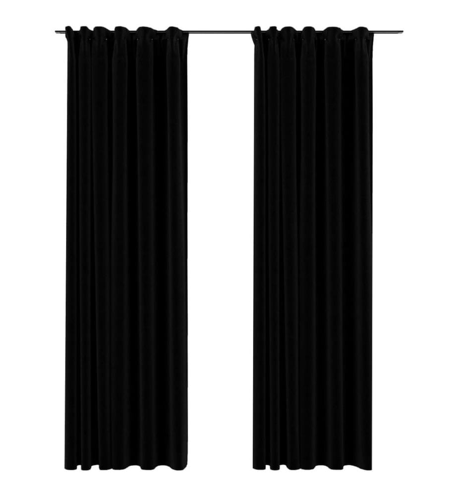 Rideaux occultants aspect lin avec crochets 2pcs Noir 140x245cm