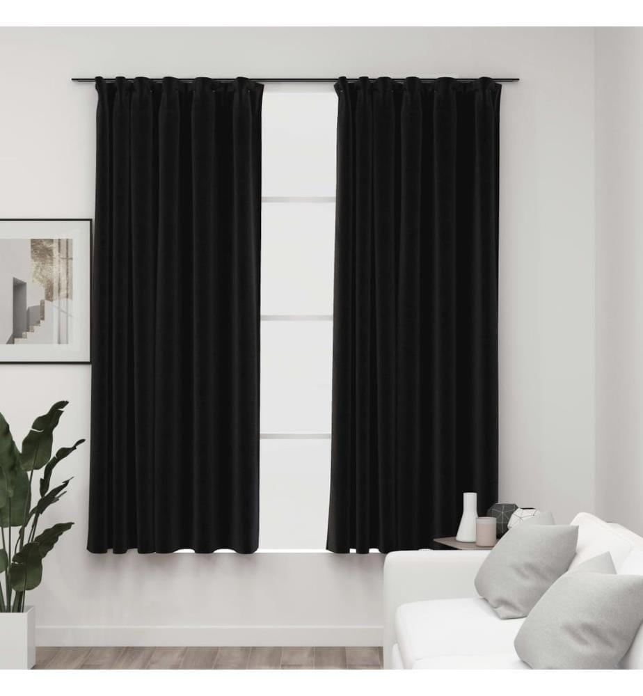 Rideaux occultants aspect lin crochet 2pcs Anthracite 140x175cm