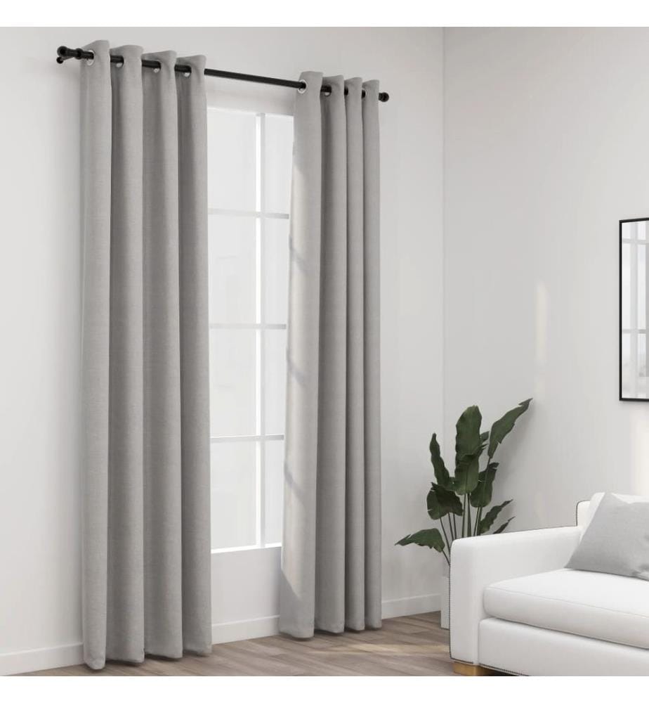 Rideaux occultants Aspect lin avec oeillets 2 pcs Gris 140x245cm