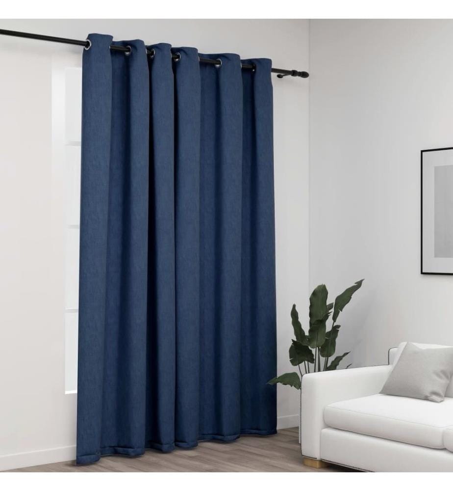 Rideau occultant Aspect de lin avec oeillets Bleu 290x245 cm